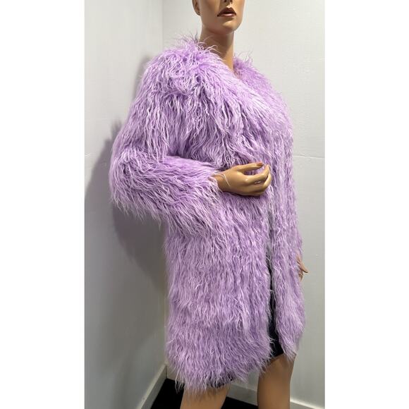 Mongolian Sheepskin Faux Fur Coat Jacket Lilac Lavender Purple Size S/Medium - Picture 3 of 11